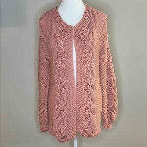Chunky Cable Knit Open Cardigan - Dusty Rose